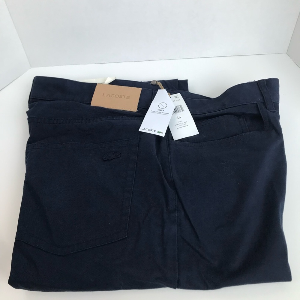NWT!! Lacoste Men's Dark Blue Slim Fit 5-Pocket Stretch Cotton Pants W36-L34